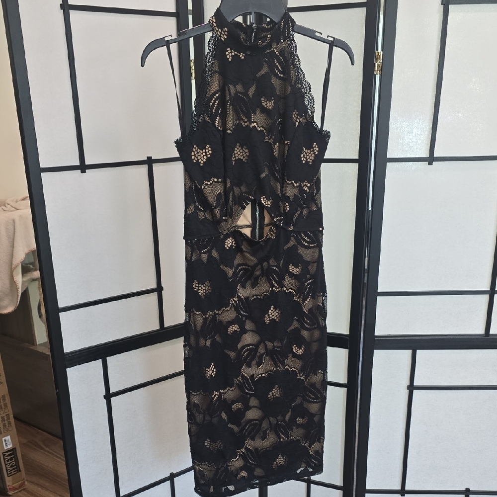 Material Girl Chic Black and Gold Floral Backless Dress